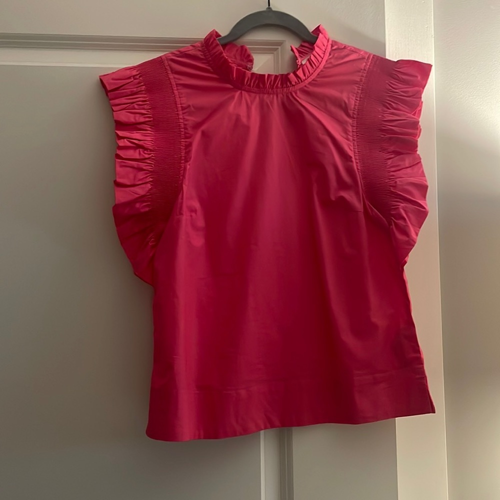english factory fuschia blouse with flared sleeves